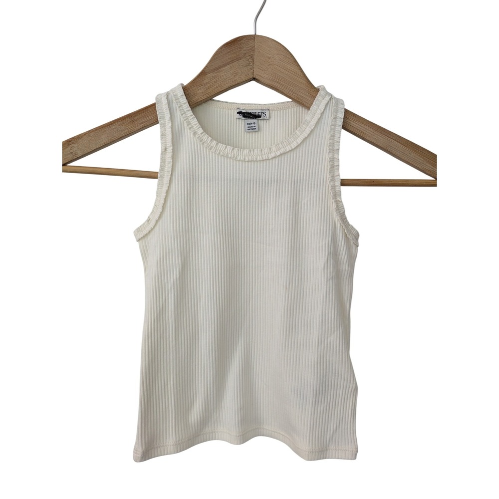 J. Crew Crewcuts Girls Everday Ruffle Trim Tank Top Vintage Ribe Se XS Ivory NWT